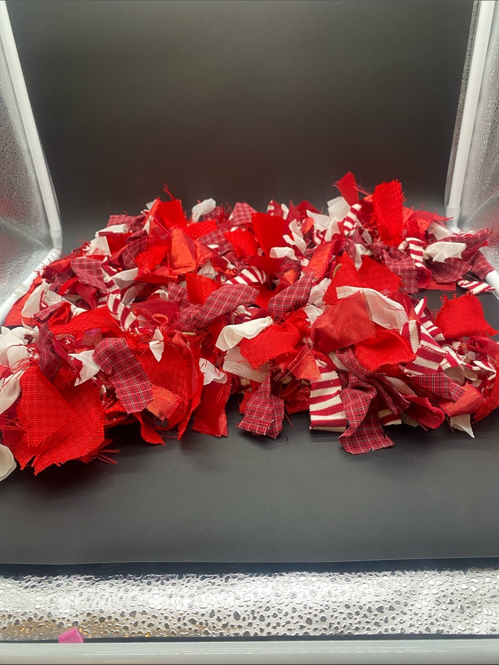 Red & White Fabric Rag Garland for Home Decor 2 - 50” long pieces